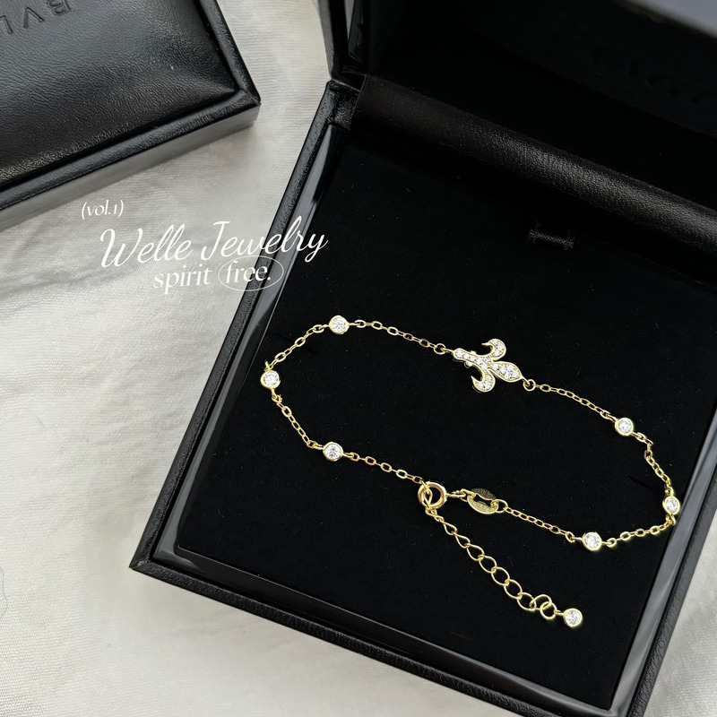 Welle Florence Souvenir Iris Flower Bracelet Italian Style Small Diamond S925 Sterling Silver 14K Gold Color