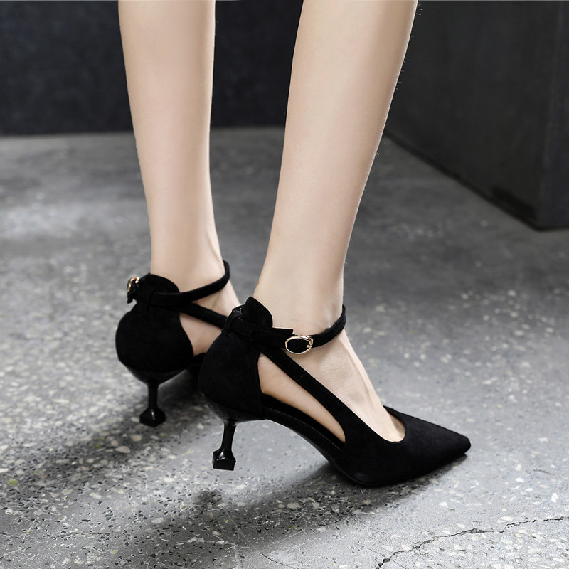 2021 large size women's shoes spring 41-43 thin heel pointed button Joker high heel small size 313233 women's single shoes