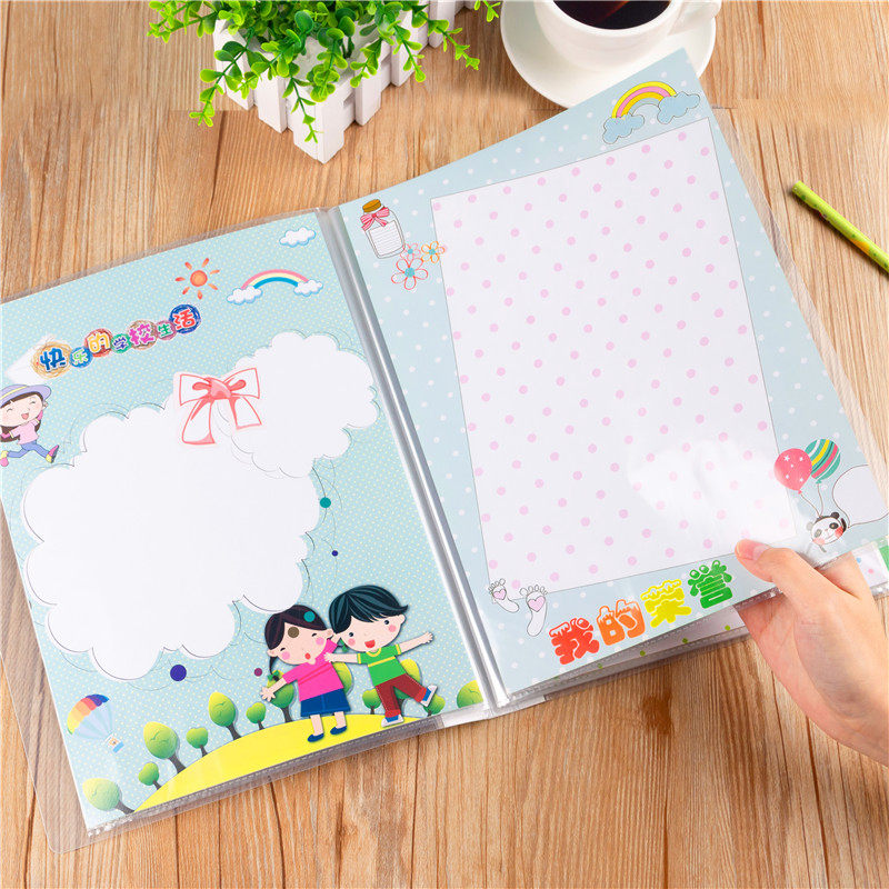 A4 single-sided loose-leaf waterproof plug-in bag-style growth manual student record this male student's generic growth footprint