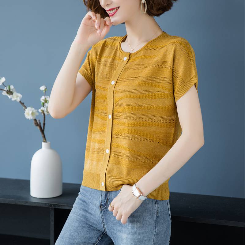 Nhỏ băng lụa ngắn tay dệt kim nữ cardigan của mùa hè out-of-air chỉnh sửa áo ngắn không khí lỏng lẻo với váy khăn choàng