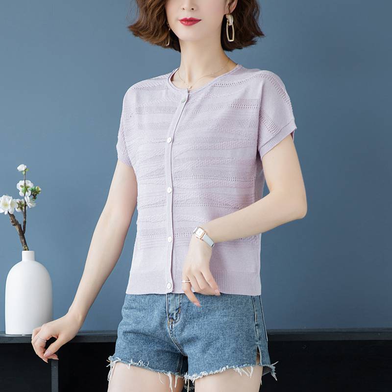 Nhỏ băng lụa ngắn tay dệt kim nữ cardigan của mùa hè out-of-air chỉnh sửa áo ngắn không khí lỏng lẻo với váy khăn choàng