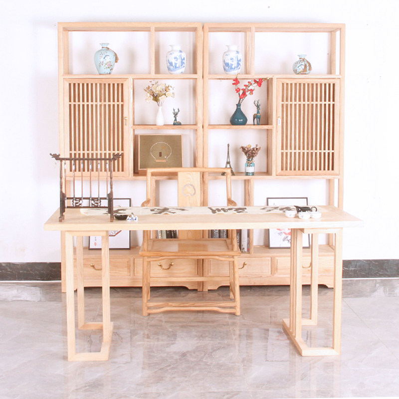 New Chinese ash wood calligraphy table solid wood desk computer desk desk tea table Zen calligraphy and painting table Chinese painting table
