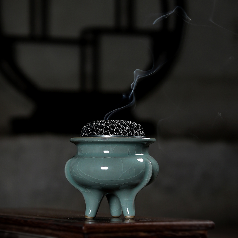 Dragon Springs-Kiln Sky Blue-style stove ceramic Home Incense Stove Green Porcelain Indoor for Buddhist Pendulum Pieces Wire Pan sandalwood Sandalwood Stove-Taobao