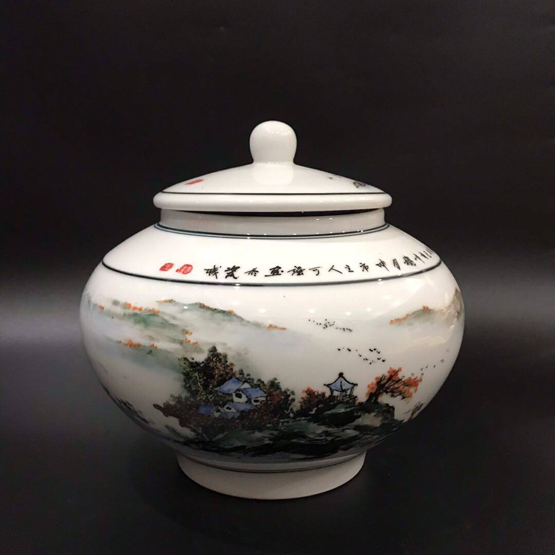 Вазы керамические 醴陵釉下五彩瓷手绘茶叶罐#46花瓶 工笔画