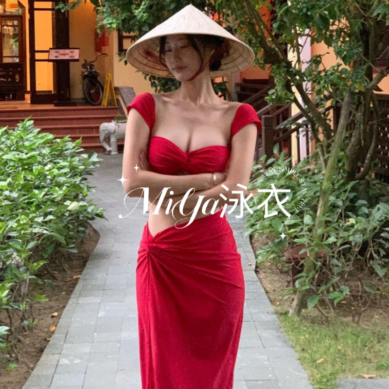 Miya купальник женский pure desire hot girl, топик с красной розой, бикини для похудения, длинная юбка, закрывающая живот, для похудения, для отдыха на море
