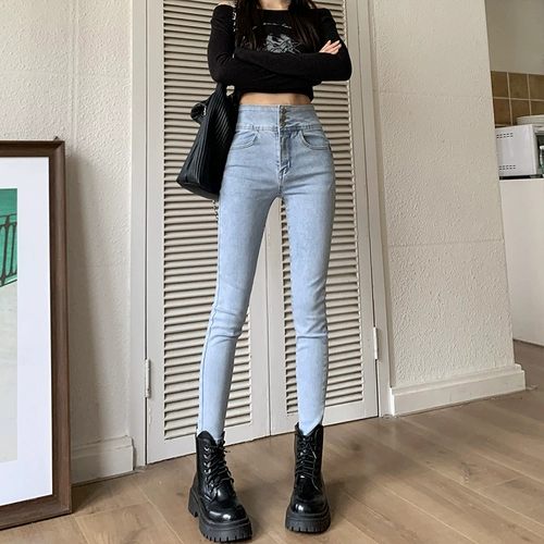 Осенние джинсы, штаны, синий весенний карандаш, в обтяжку, 2024 года, новая коллекция, высокая талия