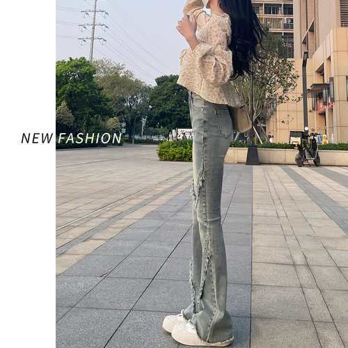 Ретро джинсы, осенние штаны, леггинсы, штаны-клёш, 2024 года, новая коллекция, подходит для подростков, в американском стиле, высокая талия