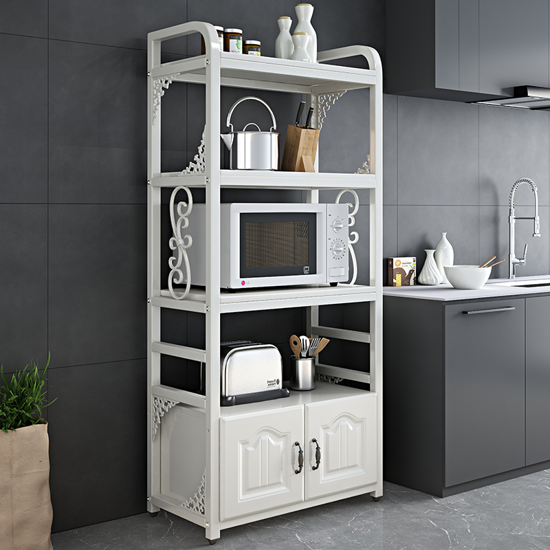Kitchen rack with cabinet door home multi-layer floor-to-ceiling storage storage overall cabinet multi-function oven microwave oven shelf