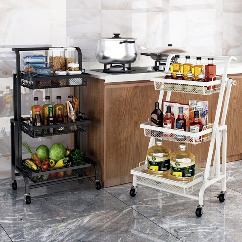 Rotating folding cart frame landing multi-layer household large-capacity kitchen multi-functional vegetable feeding shelves