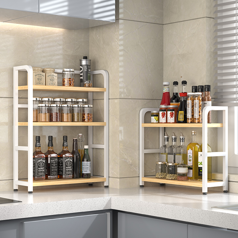 Kitchen seasoning rack countertop multi-layer household corner storage oil salt sauce vinegar bottle condiment storage narrow rack
