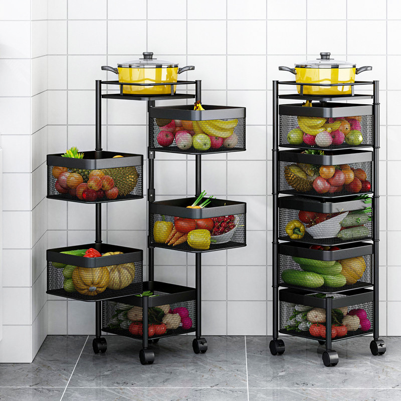 Rotatable Vegetable Basket Kitchen Ground Floor Multilayer Shelve Home Square Drain Fruit Seasoning Shelve