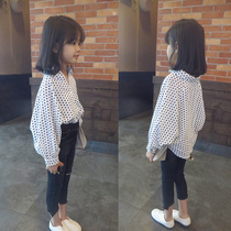 Foreign trade Korean childrens clothing 19 autumn clothing Super Korean temperament small peach heart before and after irregular bat sleeve cotton girl shirt