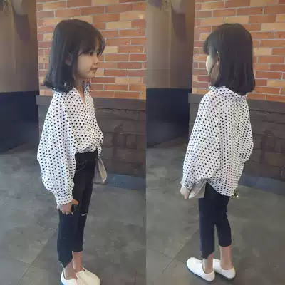 Foreign trade Korean children's clothing 19 autumn clothing Super Korean temperament small peach heart before and after irregular bat sleeve cotton girl shirt