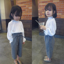 Foreign trade Korean childrens clothing 18 autumn and winter beautiful wooden ear standing collar closing bell sleeve chiffon girl shirt base shirt