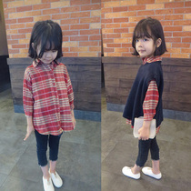 Foreign trade Korean childrens clothing 21 autumn and winter British temperament doll Collar Cotton girl long plaid shirt skirt