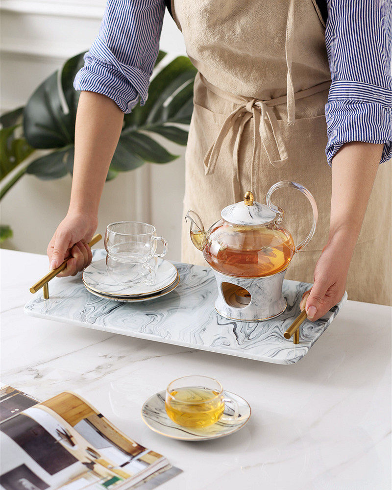 British Minimalist Marble Ceramic Glass Flower Tea With American Next Afternoon Tea Summer Wellness Pot American Fruit Teapot