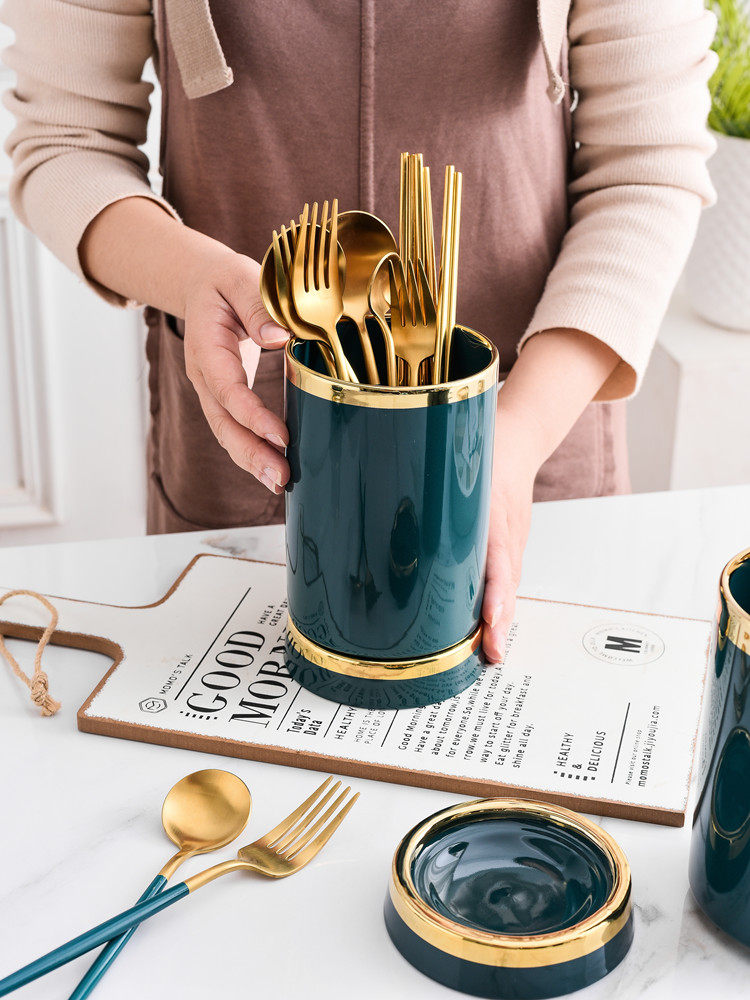 Ancestral Mother Green Chopstick Cylinder Cage Nordic Style Light Lavish Ceramic Home Mildew Kitchen Cookware Knife Fork Spoon Chopstick Drain Cage