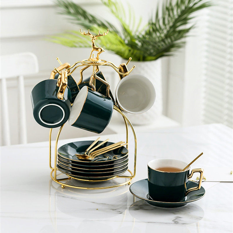 Nordic simple and light luxury emerald green Phnom Penh English afternoon tea tea set European coffee cup saucer tea set ceramics