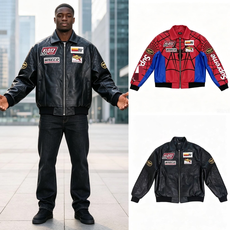 Sup Autumn and Winter New Spider-Man Padded Leather Jacket for Men and Women, Loose-Fitting American-Style Trendy Brand Outerwear Sup Autumn and Winter New Spider-Man Padded Leather Jacket for Men and Women, Loose-Fitting American-Style Trendy Brand Outerwear
