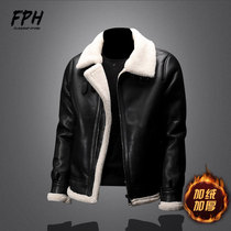 Locomotive fur integrated male jacket trendy handsome 2021 new winter mens leather clothing plus suede thickened leather jacket