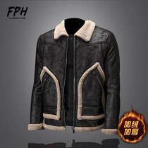 Fur integrated male jacket trendy handsome 2021 new locomotive leather jacket plus suede thickened mens leather clothes winter
