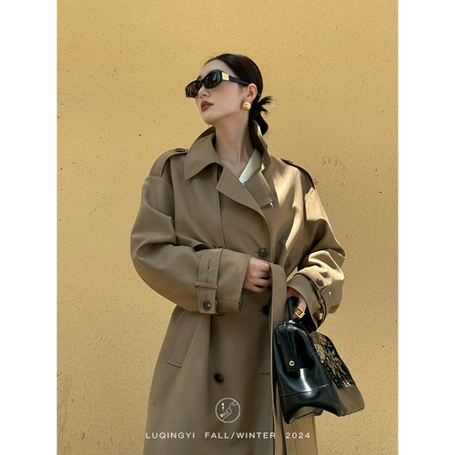 鹭青一 Оригинальный осенний плащ, куртка, изысканный стиль, средней длины, в британском стиле