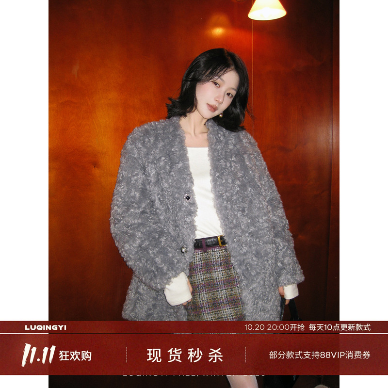 Lu Qingyi Original【Yong Xu】High-Density Slightly Curly Toca Eco-Friendly Faux Fur Women's Winter Loose Warm Fur Coat