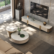 Light luxury slate round coffee table TV cabinet combination simple modern small apartment Italian-style home with floor drawer