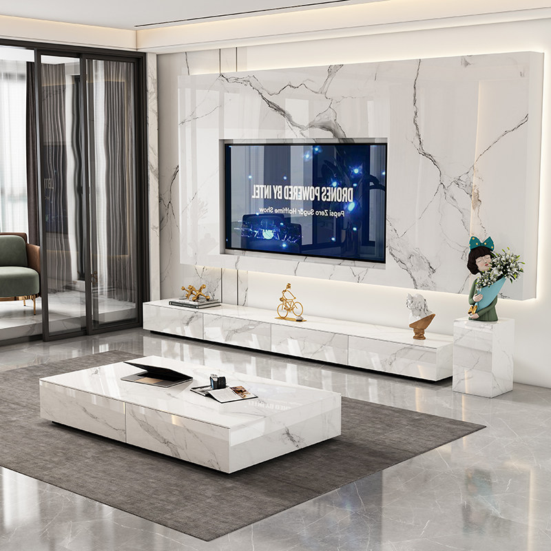 Bright Light Rock Plate Light Lavish TV Cabinet Tea Table Composition Modern Minima Living Room Nordic Solid Wood Furniture Innate Containing Cabinet
