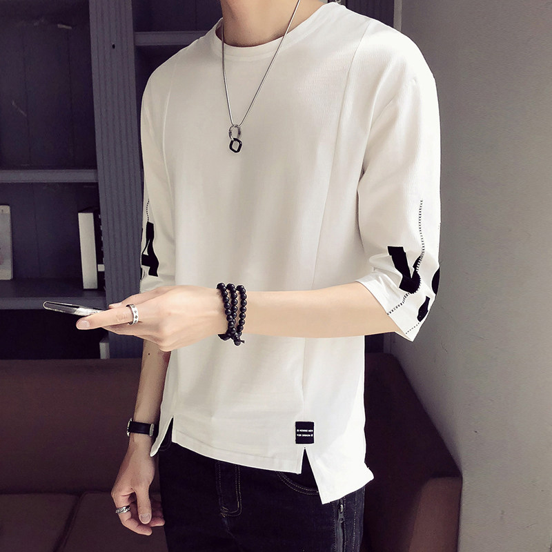 Men short sleeve T-shirt Summer trendy relaxation 70% and half sleeves blouse with sleevy mid-sleeve T-shirt clothing men's summer clothes