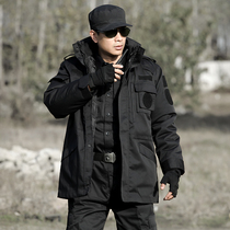 Dunlang black cotton coat mens winter thickened military fan security training cotton suit cold coat labor insurance quilted jacket