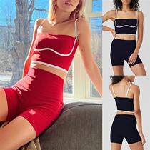 European and American summer solid color fitness clothes for women with suspenders backless butt lift running fitness sports yoga suit SU3385