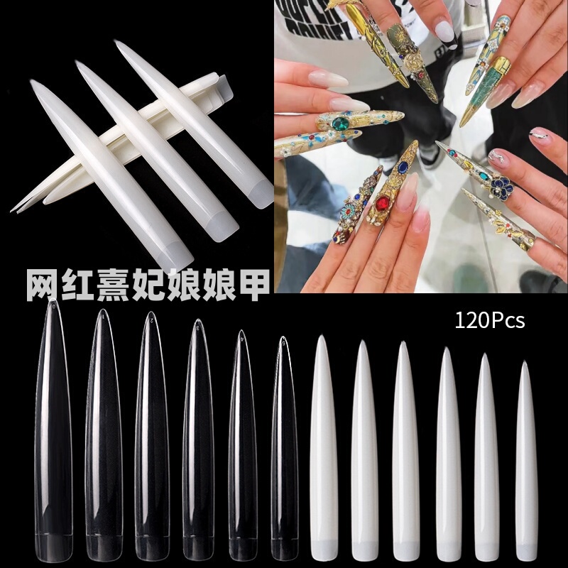 Tiktok-Style Internet Celebrity Nail Display, Pointed Salon Nail Tips, Art Nail Tips, Extended Fake Nail Tips for Practice
