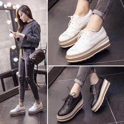 Increased heavy-bottomed platform shoes genuine female Korean wild England Bullock small leather shoes shoes shoes