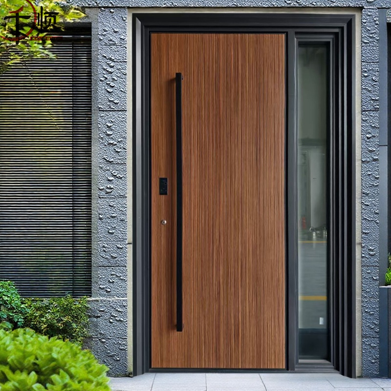 入户门防盗门别墅大门进户门双开门欧式玻璃子母门家用木纹铸铝门