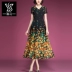 Váy in họa tiết nữ mùa hè 2020 phong cách thời trang nước ngoài eo thon là v-cổ ngắn tay áo một chữ váy hoa to đung đưa - A-Line Váy