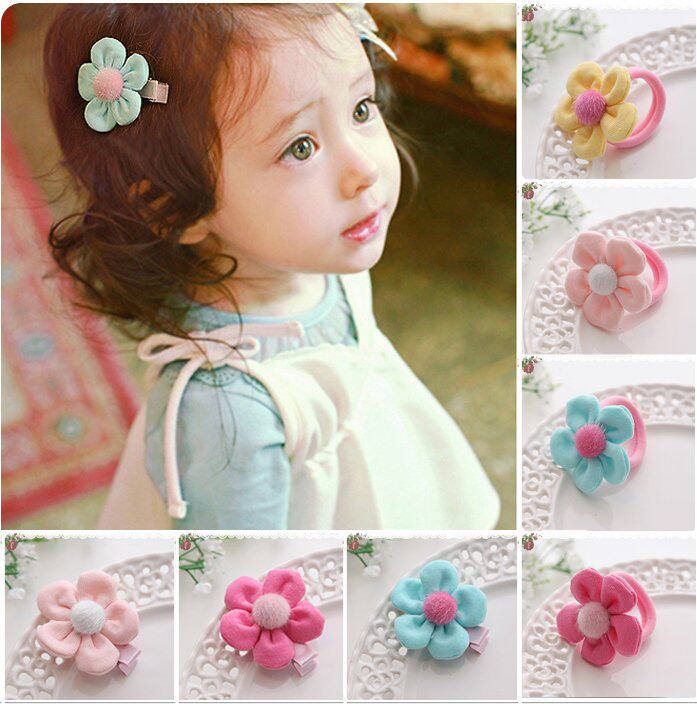 Children's hair accessories hair accessories Korean cotton five-petal flower hair clip hair ring girls hair clip head flower hair rope hair ring