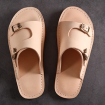 Manual Goodyear leather sandals and slippers Japanese zhi rou ge header level cowhide slippers indoor and outdoor leisure home sandals
