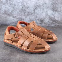 Cowhide Hand Woven Retro Roman Sandals Leather Outdoor Casual Breathable Baotou sandals Summer Mens Shoes