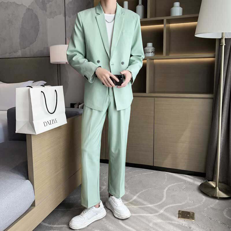 Autumn new fashion trend handsome double-breasted suit men's suit youth Korean version loose casual suit jacket