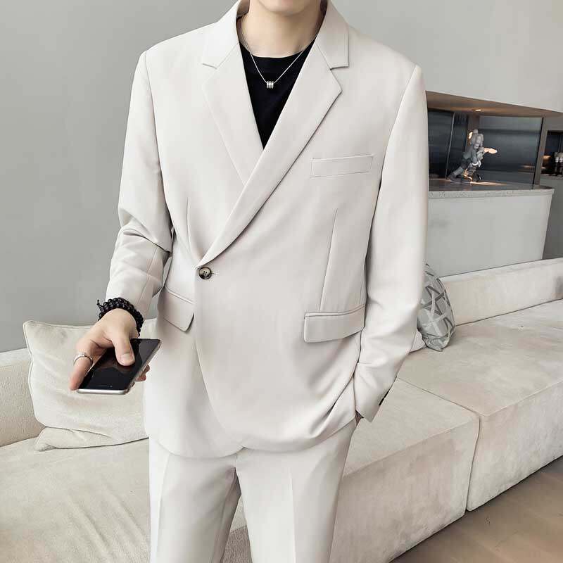 Fall New Diagonal Button Design Handsome Fashion Loose Suit Men Suit Youth Korean Version Trend Casual West Suit