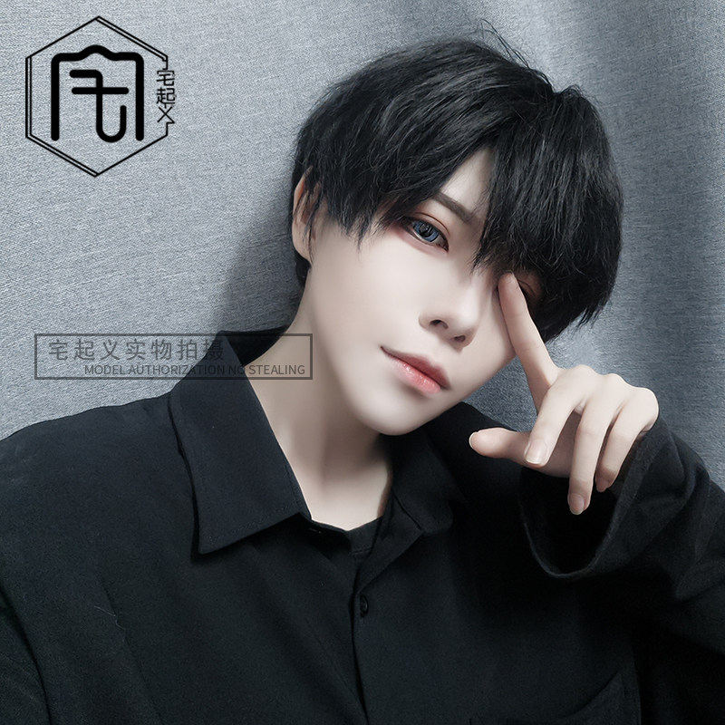 House uprising Natural daily Korean fluffy black brown fresh boys short hair Handsome men realistic short straight hair