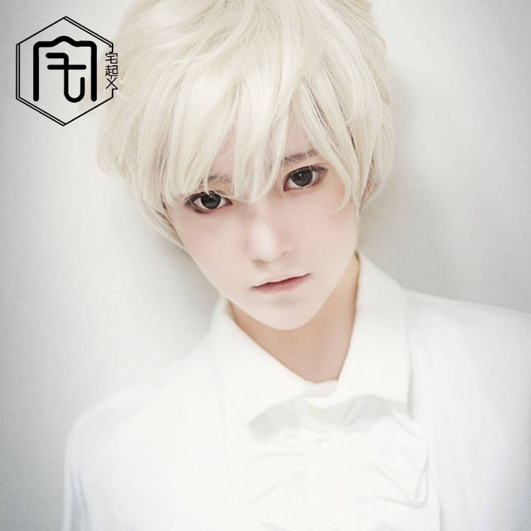 yurisa men wig anime cos fake hair silver white short hair cosplay singing Fox knot God