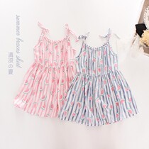 Summer silk dress with dress girl hanging band dress beach dress Children artificial cotton crummy dress little girl vest dress