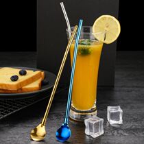 Straw spoon one-piece dual-use 304 stainless steel belt extended two-in-one thermos adult drinking water suction heat-resistant