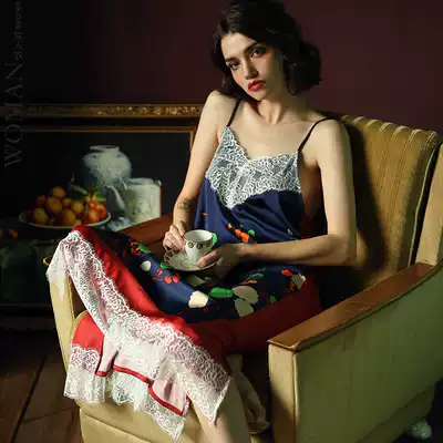 WOMEN SECRET silk nightgown female summer long version ice silk backless private room sexy suspenders pajamas female home wear