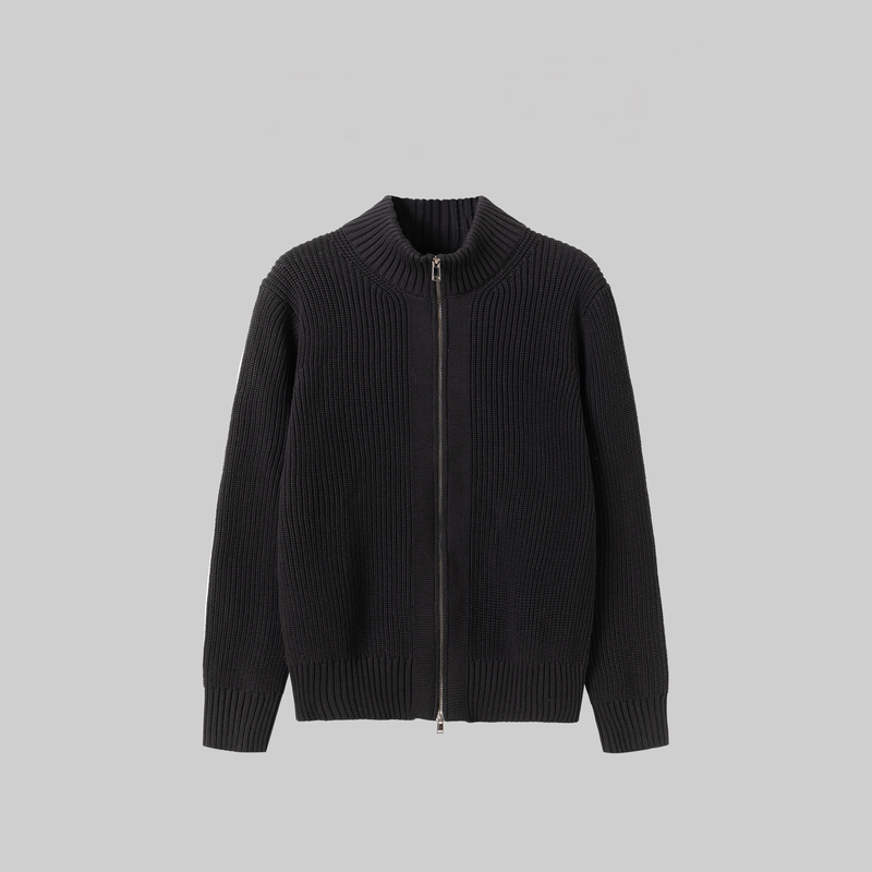 Cat and Mouse Anti-Pilling Stand Collar Cardigan Sweater Heavy Combed Cotton Knitwear Warm Thickened Jacket American Style