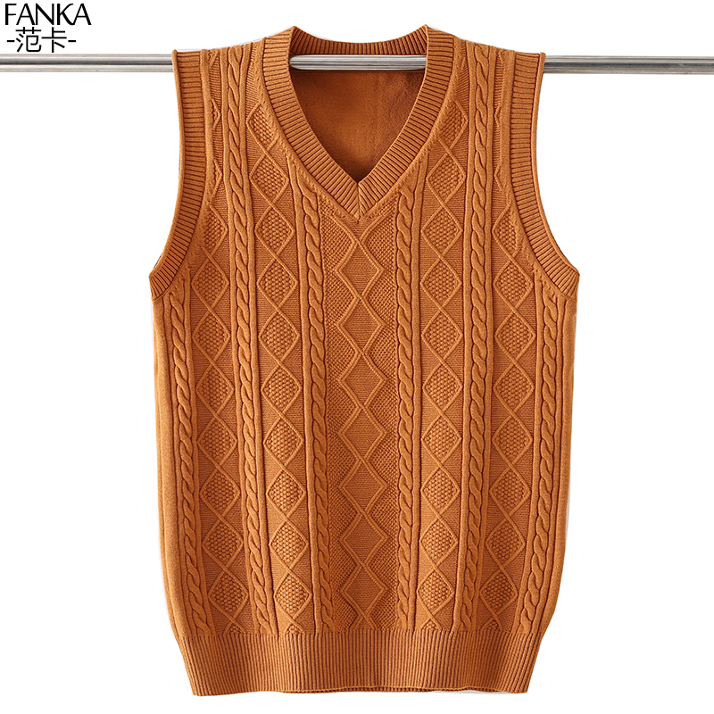 Teenagers' V-Neck Wool Vest Men's 2025 Autumn and Winter Sleeveless Sweater Vest Korean Style Loose Knitwear Thick