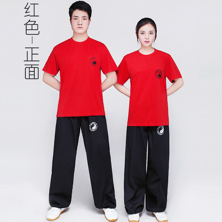 Blouses trousers suit Chen jiagou taiji culture shirt T-shirt full cotton short sleeve Tai Chi clothes pure cotton silk light cage pants-Taobao