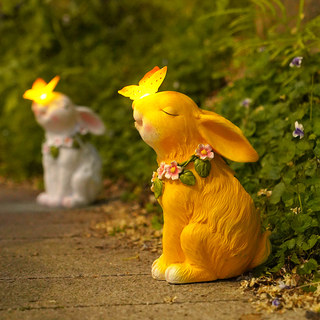 Solar-Powered Outdoor Garden Decoration Creative Resin Ornaments Balcony Terrace Courtyard Cute Little Rabbit Outdoor Villa